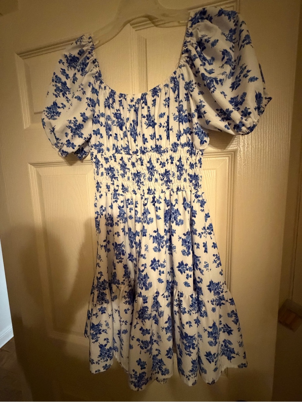 Blue Floral Smocked Dress - White & Blue - Picture 2 of 2